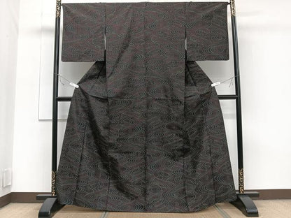 平和屋着物▽上質な紬 単衣 流水文 正絹 逸品 CAAT6642xi