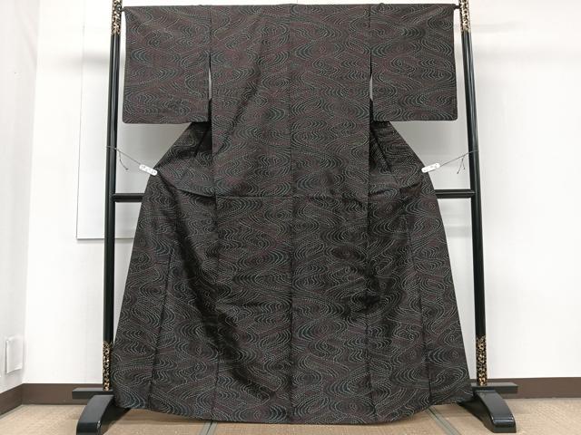 平和屋着物▽上質な紬 単衣 流水文 正絹 逸品 CAAT6642xi