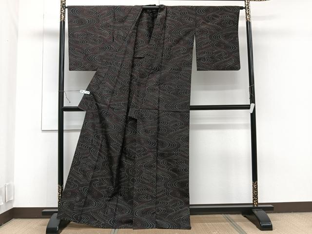 平和屋着物▽上質な紬 単衣 流水文 正絹 逸品 CAAT6642xi