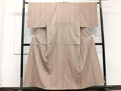 平和屋着物▽上質なお召 単衣 縞 正絹 逸品 CAAT6645xi