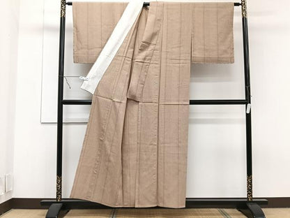 平和屋着物▽上質なお召 単衣 縞 正絹 逸品 CAAT6645xi