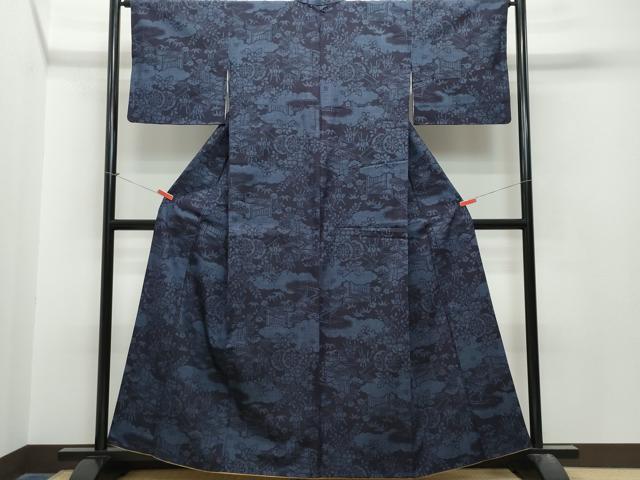平和屋着物●結城紬 100亀甲 屏風花車文 正絹 逸品 CAAT6821vf