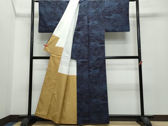 平和屋着物●結城紬 100亀甲 屏風花車文 正絹 逸品 CAAT6821vf