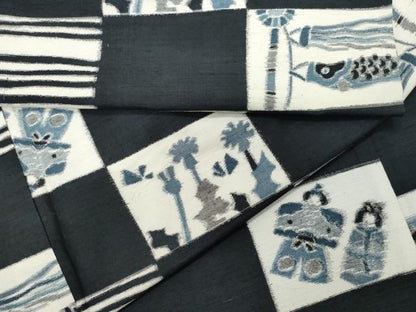 平和屋着物●上質な紬 ひな祭り 鯉のぼり 黒地 正絹 逸品 CAAT6822vf