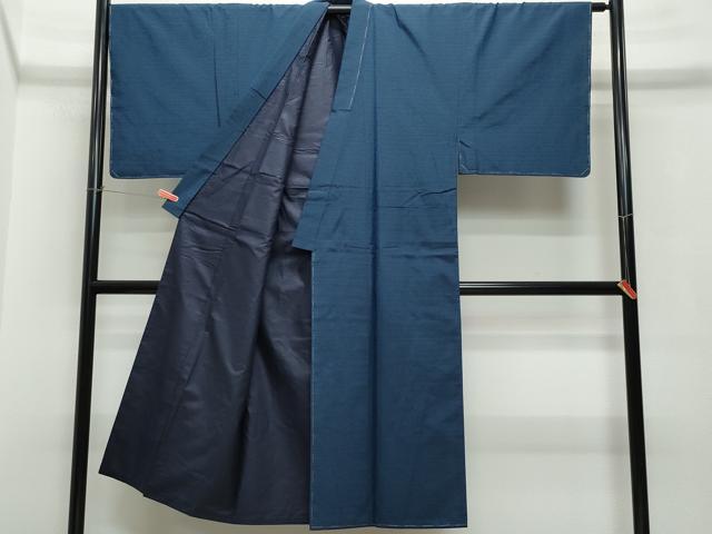 平和屋着物●男性　生つむぎ　アンサンブル　濃紺色　証紙付き　正絹　逸品　未使用　CAAT6825vf