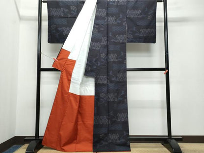 平和屋着物●結城紬 100亀甲 毘沙門亀甲花文 正絹 逸品 CAAT6900vf