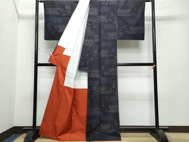 平和屋着物●結城紬 100亀甲 毘沙門亀甲花文 正絹 逸品 CAAT6900vf