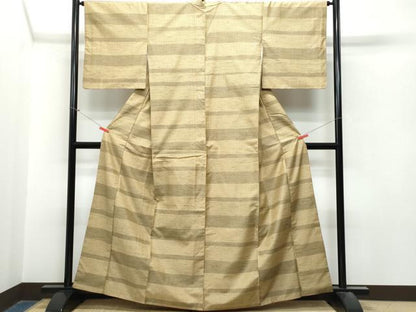 平和屋着物●上質な紬　横段文　正絹　逸品　CAAT6903vf