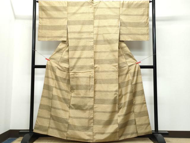 平和屋着物●上質な紬　横段文　正絹　逸品　CAAT6903vf