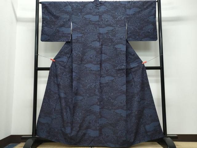 平和屋着物●結城紬　80亀甲　風景草花文　正絹　逸品　CAAT6913vf