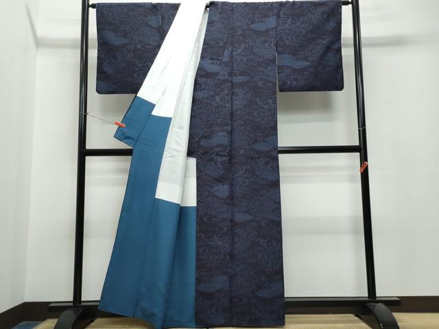 平和屋着物●結城紬　80亀甲　風景草花文　正絹　逸品　CAAT6913vf