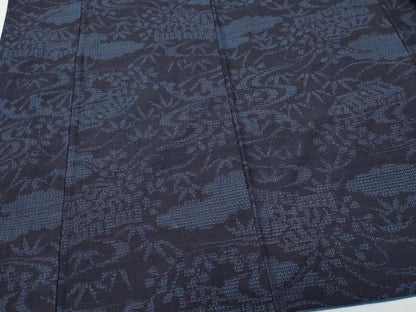 平和屋着物●結城紬　80亀甲　風景草花文　正絹　逸品　CAAT6913vf