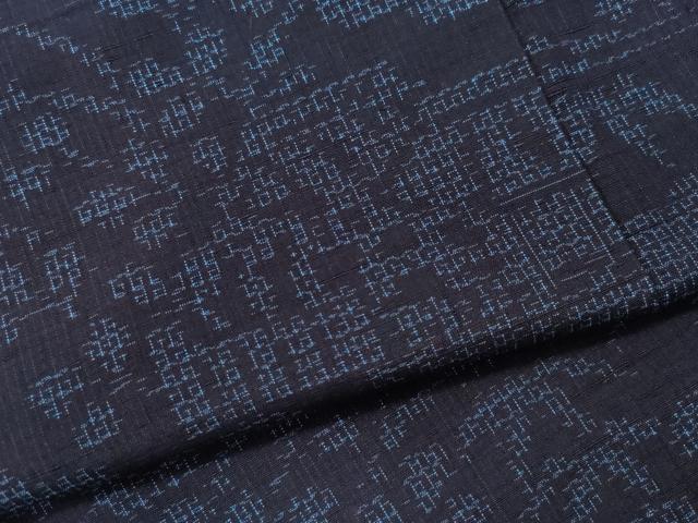 平和屋着物●結城紬　80亀甲　風景草花文　正絹　逸品　CAAT6913vf