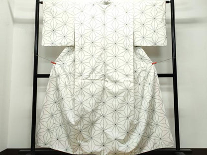 平和屋着物●上質な紬　麻の葉文様　正絹　逸品　CAAT6919vf