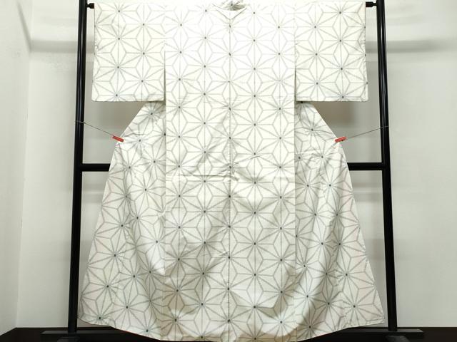 平和屋着物●上質な紬　麻の葉文様　正絹　逸品　CAAT6919vf
