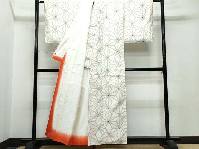 平和屋着物●上質な紬　麻の葉文様　正絹　逸品　CAAT6919vf
