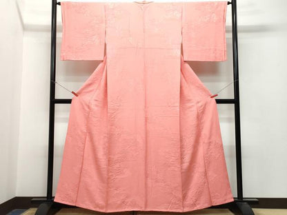 平和屋着物●上質な色無地　御所車絵巻草花地紋　真朱色　三越扱い　正絹　逸品　CAAT6937vf