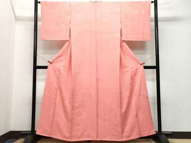 平和屋着物●上質な色無地　御所車絵巻草花地紋　真朱色　三越扱い　正絹　逸品　CAAT6937vf