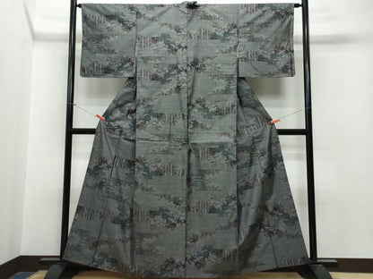 平和屋着物●本場大島紬　9マルキ　風景草木文　正絹　逸品　CAAT6944vf