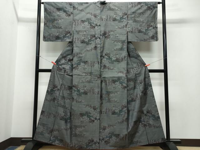 平和屋着物●本場大島紬　9マルキ　風景草木文　正絹　逸品　CAAT6944vf