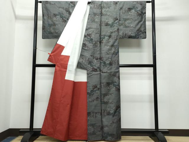 平和屋着物●本場大島紬　9マルキ　風景草木文　正絹　逸品　CAAT6944vf