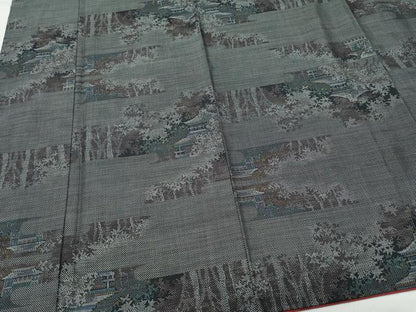 平和屋着物●本場大島紬　9マルキ　風景草木文　正絹　逸品　CAAT6944vf