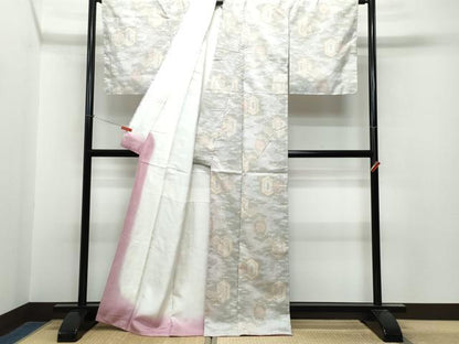 平和屋着物●本場大島紬 白大島 7マルキ 吉祥亀甲文 反端付き 正絹 逸品 CAAT6948vf