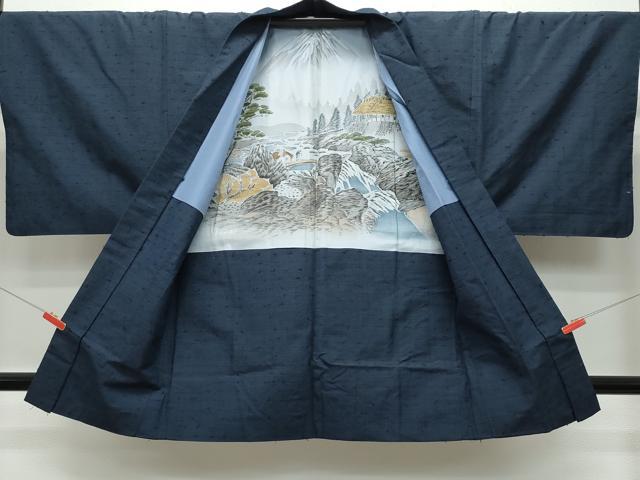 平和屋着物●男性　紬　髭紬・羽織セット　濃紺色　正絹　逸品　CAAT6957vf