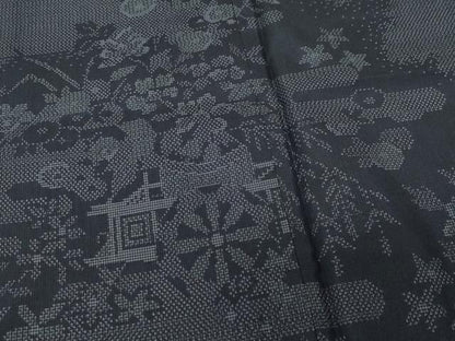 平和屋着物●本場大島紬 訪問着 9マルキ 花車文 正絹 逸品 CAAT6968vf