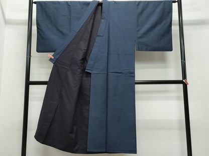 平和屋着物●男性　紬　アンサンブル　濃紺色　正絹　逸品　CAAT6980vf