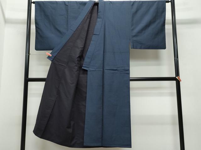 平和屋着物●男性　紬　アンサンブル　濃紺色　正絹　逸品　CAAT6980vf