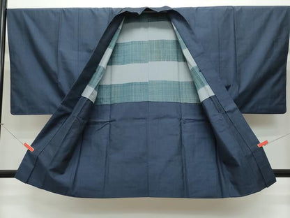平和屋着物●男性　紬　アンサンブル　濃紺色　正絹　逸品　CAAT6980vf
