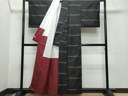 平和屋着物●本場縞大島紬　横段文　正絹　逸品　CAAT7017vf