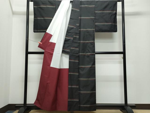 平和屋着物●本場縞大島紬　横段文　正絹　逸品　CAAT7017vf