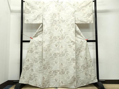 平和屋着物●結城紬 80亀甲 風景草木文 正絹 逸品 CAAT7026vf