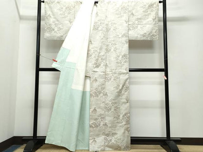 平和屋着物●結城紬 80亀甲 風景草木文 正絹 逸品 CAAT7026vf