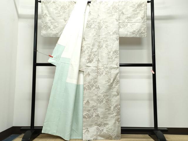 平和屋着物●結城紬 80亀甲 風景草木文 正絹 逸品 CAAT7026vf