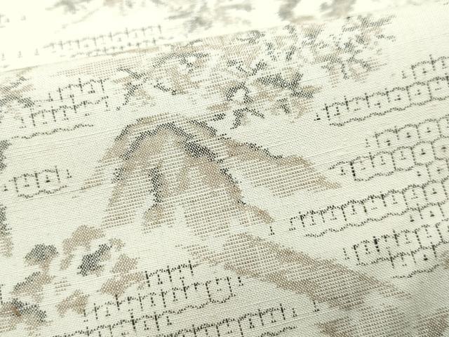 平和屋着物●結城紬 80亀甲 風景草木文 正絹 逸品 CAAT7026vf