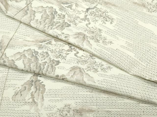 平和屋着物●結城紬 80亀甲 風景草木文 正絹 逸品 CAAT7026vf