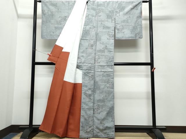 平和屋着物●上質な紬 吉祥草花文 正絹 逸品 CAAT7030vf