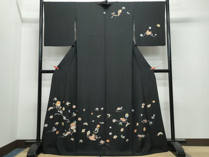 平和屋着物●訪問着 宝尽くし文 黒地 金彩 銀座せきね 正絹 逸品 CAAT7034vf