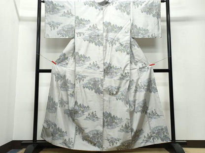平和屋着物●本場大島紬　白大島　7マルキ　風景草木文　総絣　正絹　逸品　CAAT7070vf
