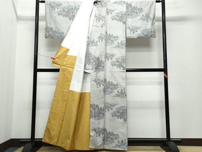 平和屋着物●本場大島紬　白大島　7マルキ　風景草木文　総絣　正絹　逸品　CAAT7070vf