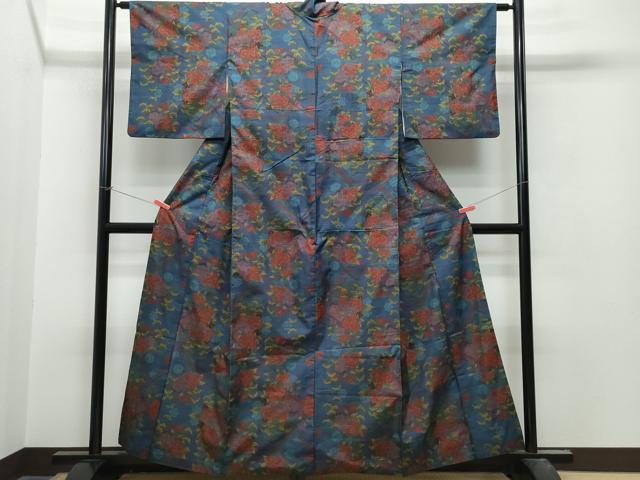 平和屋着物●本場大島紬　7マルキ　風景草花文　正絹　逸品　CAAT7079vf