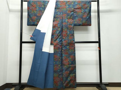 平和屋着物●本場大島紬　7マルキ　風景草花文　正絹　逸品　CAAT7079vf