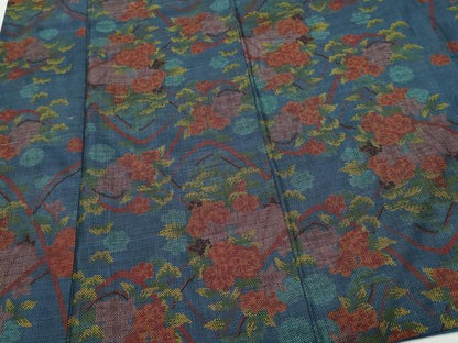平和屋着物●本場大島紬　7マルキ　風景草花文　正絹　逸品　CAAT7079vf
