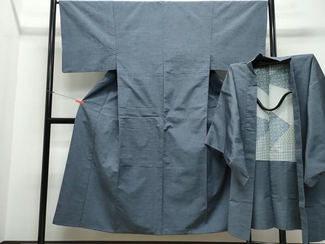 平和屋着物●男性 紬 アンサンブル 藍鉄色 正絹 逸品 CAAT7103vf
