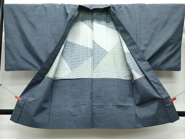 平和屋着物●男性 紬 アンサンブル 藍鉄色 正絹 逸品 CAAT7103vf