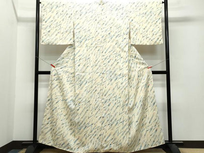平和屋着物●上質な小紋 紬地 藍 型染め 草木文 正絹 逸品 CAAT7126vf