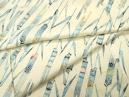 平和屋着物●上質な小紋 紬地 藍 型染め 草木文 正絹 逸品 CAAT7126vf